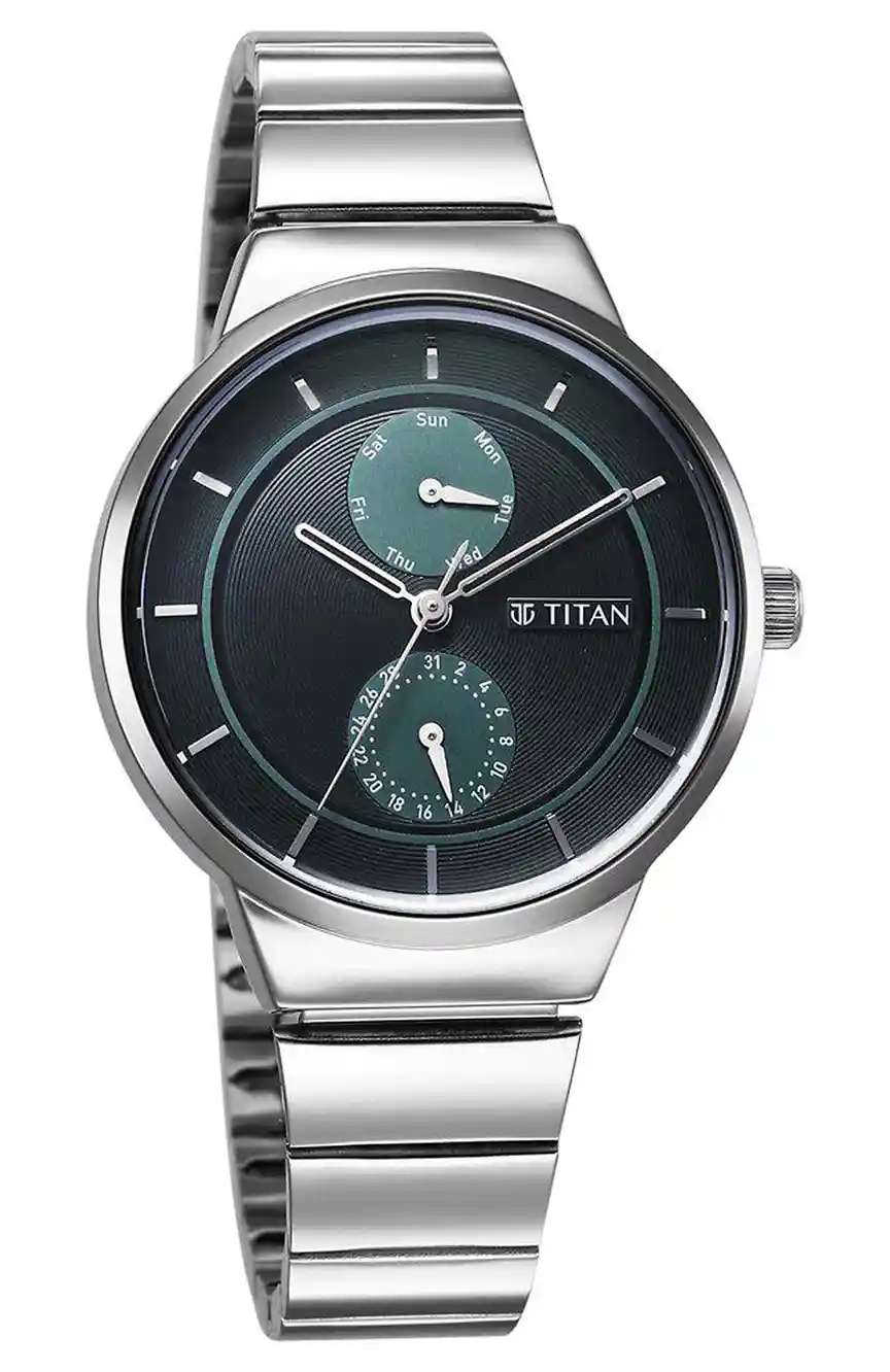 Titan Neo Multifunction Green Dial Silver Color Stainless Steel Strap Watch For Women
