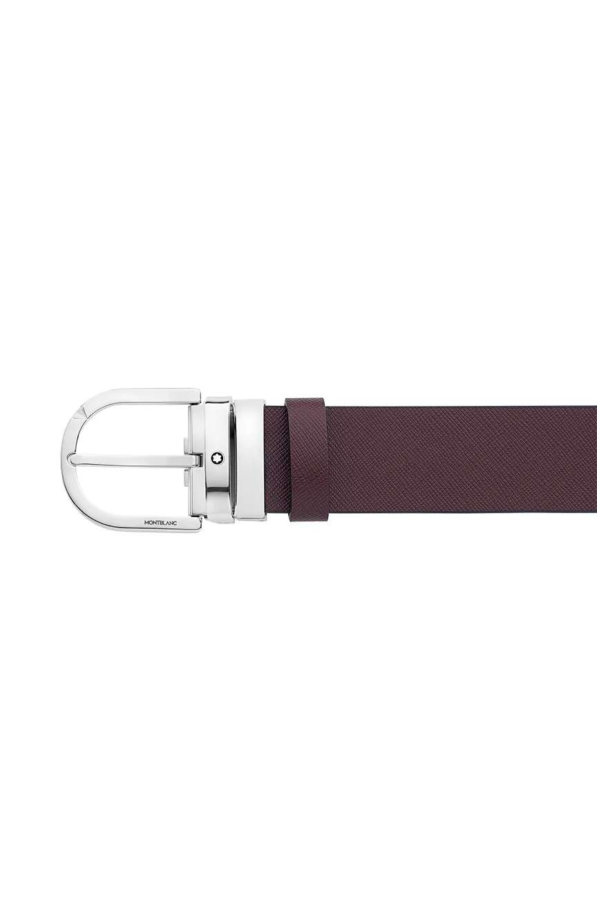 Montblanc Horseshoe Buckle Printed Black and Mosto 35 MM Reversible Leather Belt