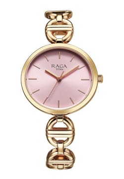 Titan Raga Showstopper Quartz Analog Rose Gold Dial Metal Strap Watch For Women