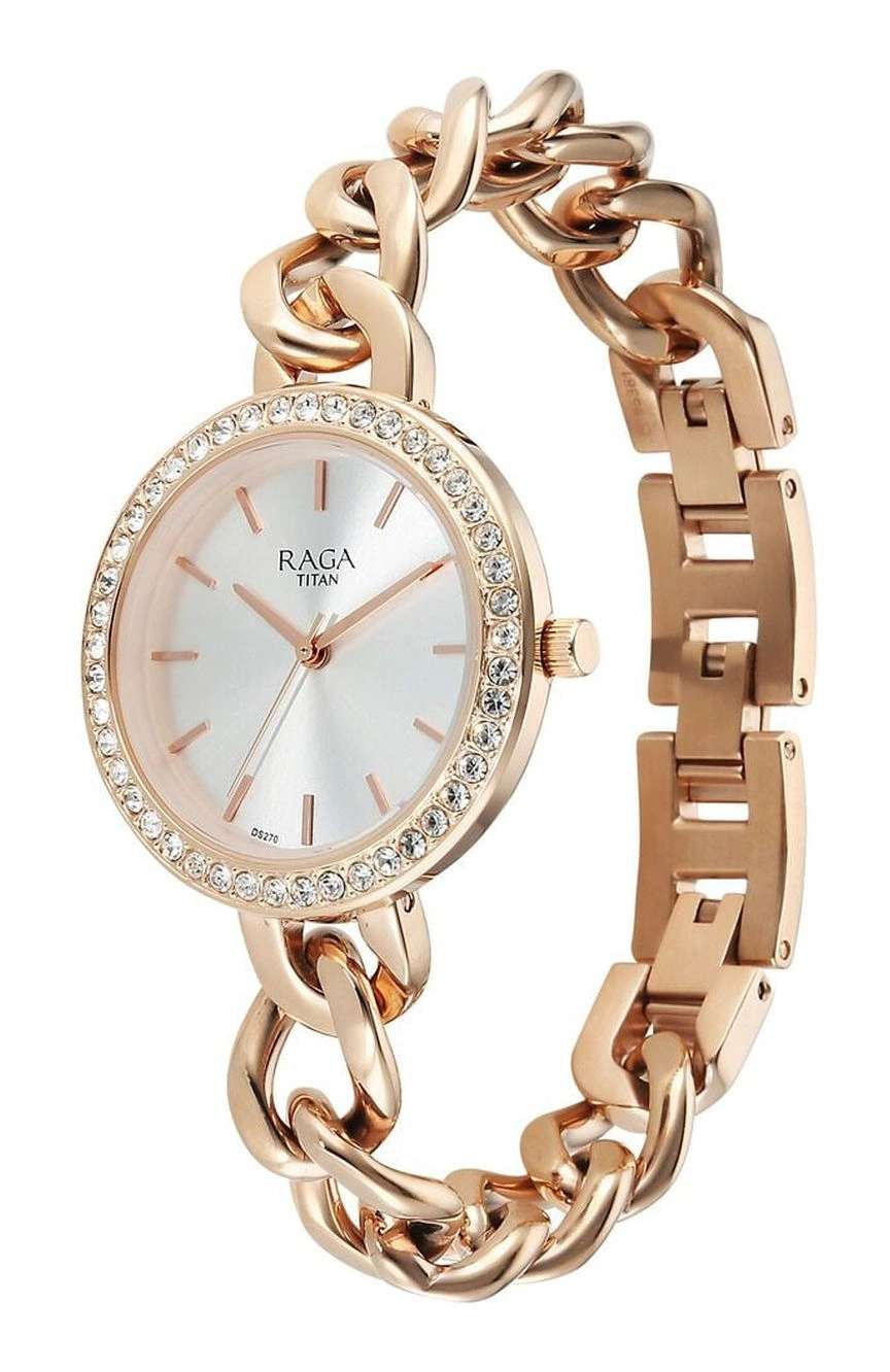 تيتان ساعة تيتان راجا شوستوبر كوارتز بميناء فضي وسوار معدني للنساء