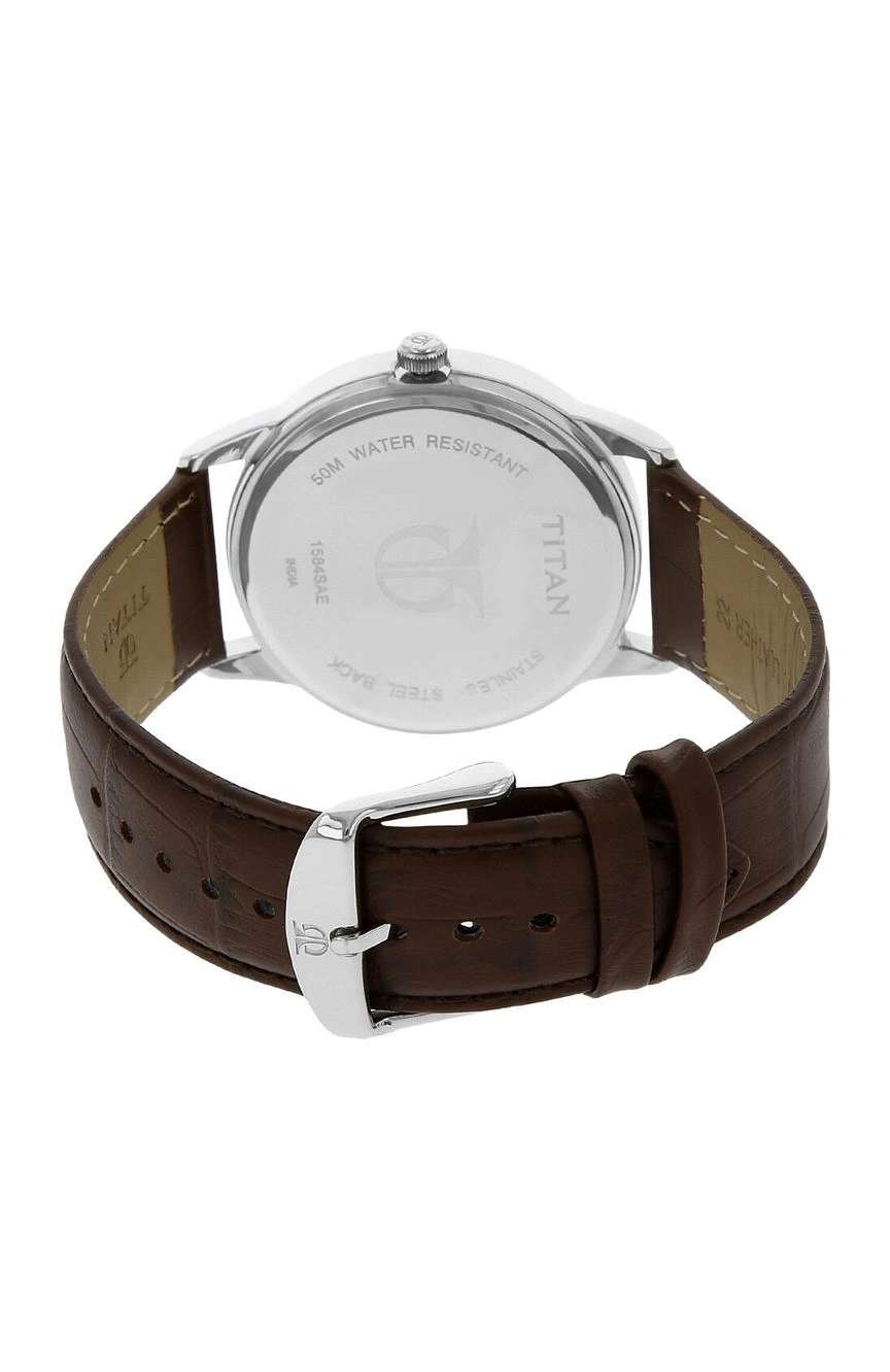 Titan Classic Silver Dial Analog with Date Leather Strap watch for Men