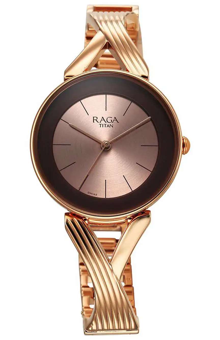 Titan Raga Chic Quartz Analog Rose Gold Dial Metal Strap Watch for Women