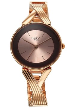 Titan Raga Chic Quartz Analog Rose Gold Dial Metal Strap Watch for Women