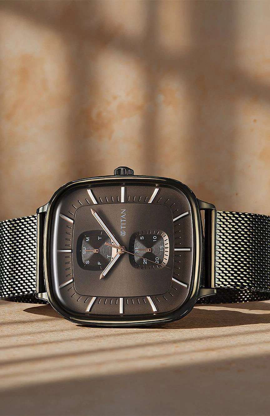 Titan Avant Garde Quartz Multifunction Brown Dial With Green Color Stainless Steel Strap Watch For Men