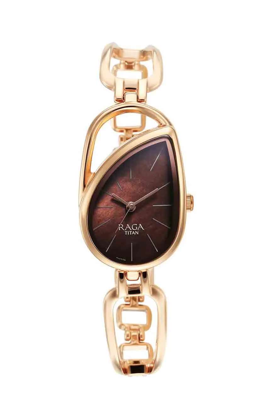 Titan Raga Chic Quartz Analog Brown Dial Rose Gold Metal Strap Watch for Women