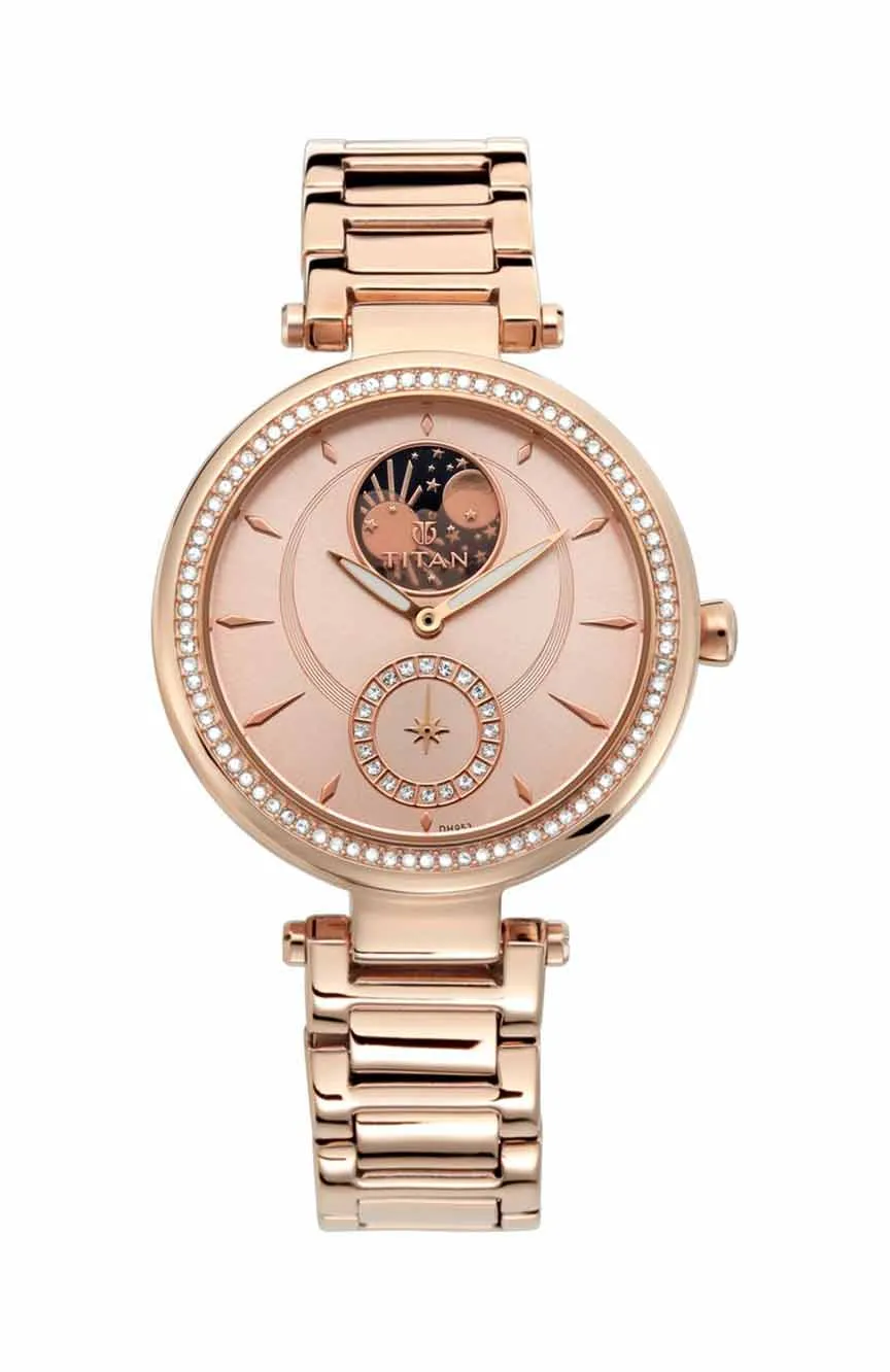 

Titan | Titan Stellar Rose Gold Dial Moonphase Stainless Steel Strap watch for Women
