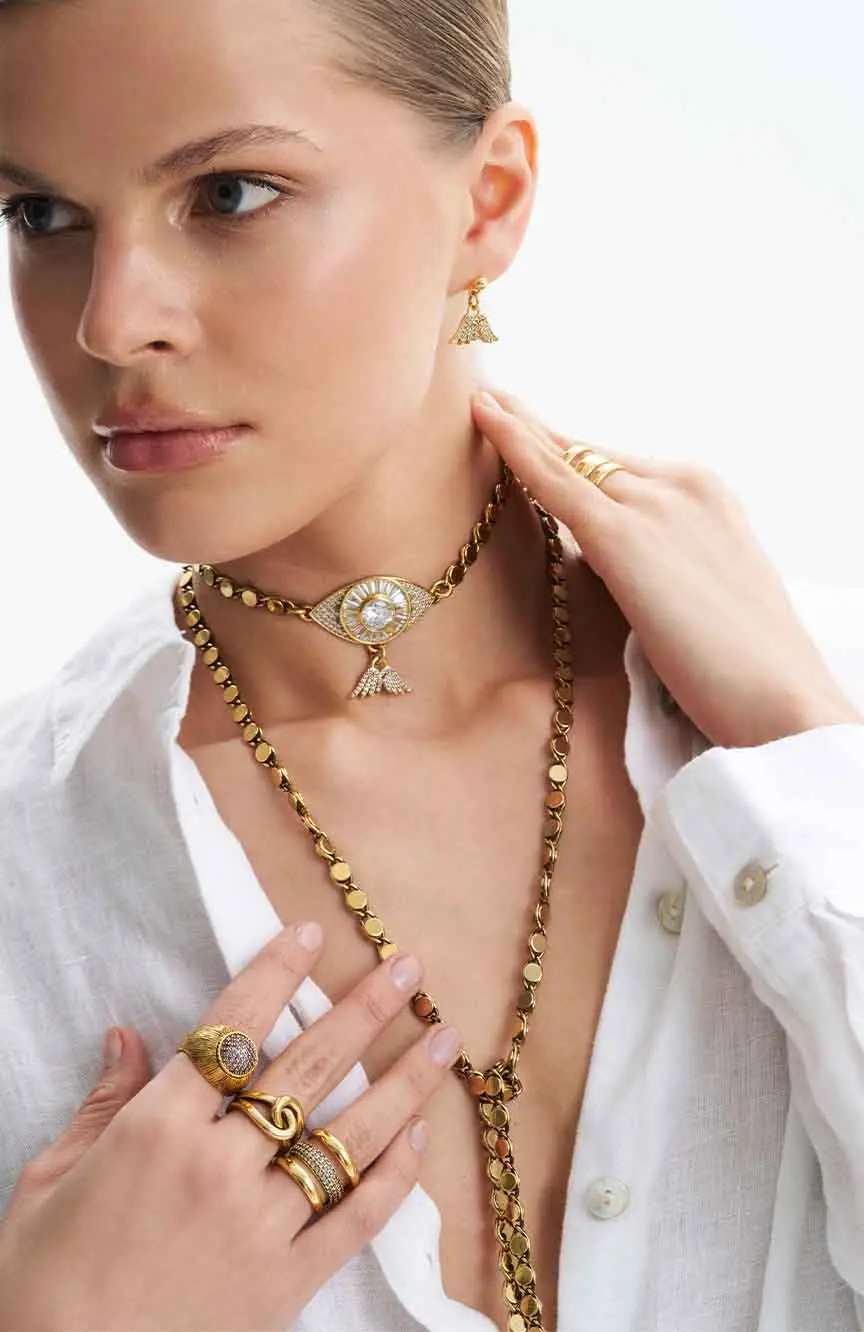 Mon Reve Gaze Craft Zircon Eye Charm Chain Necklace