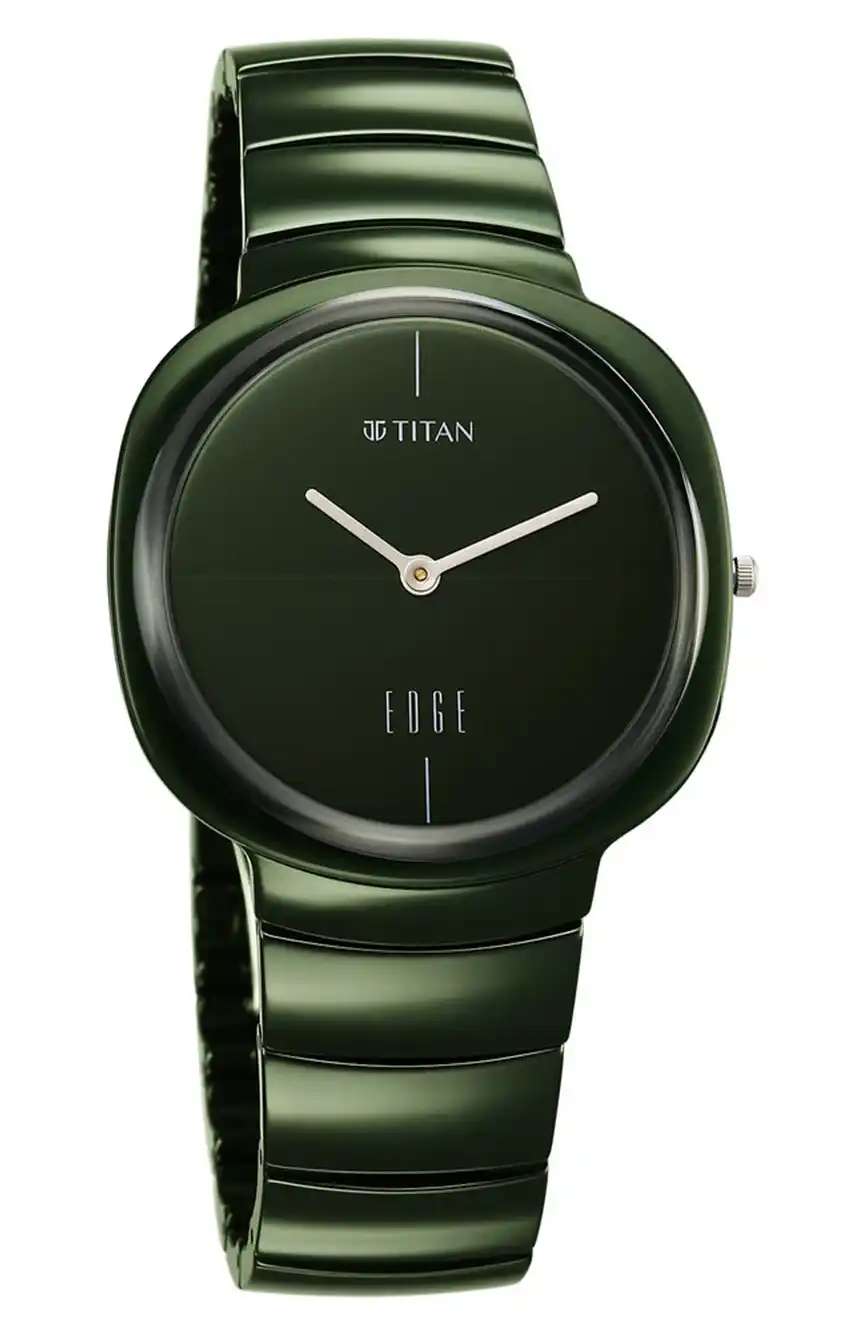 Titan Squircle Camo Quartz Analog Green Dial Ceramic Strap Watch For Unisex