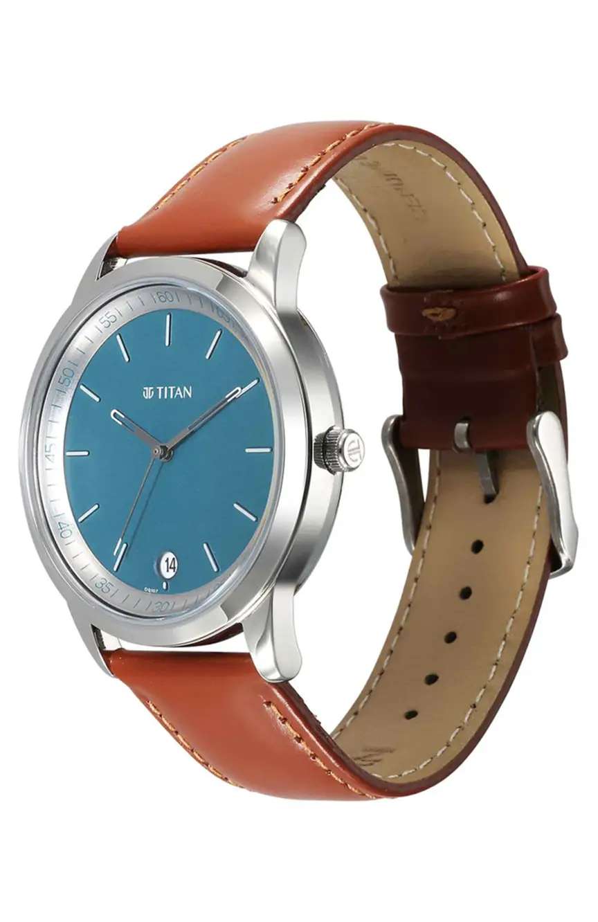 Titan Wrist Wit Quartz Analog with Date Blue Dial Leather Strap Watch for Men
