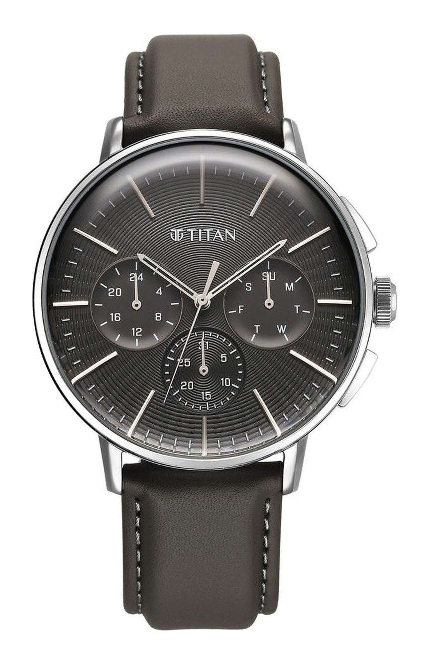 Titan Light leathers Multifunction Anthracite Dial Leather Strap Watch For Men