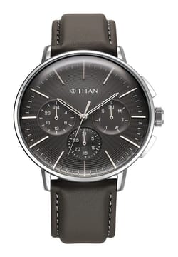 Titan Light leathers Multifunction Anthracite Dial Leather Strap Watch For Men