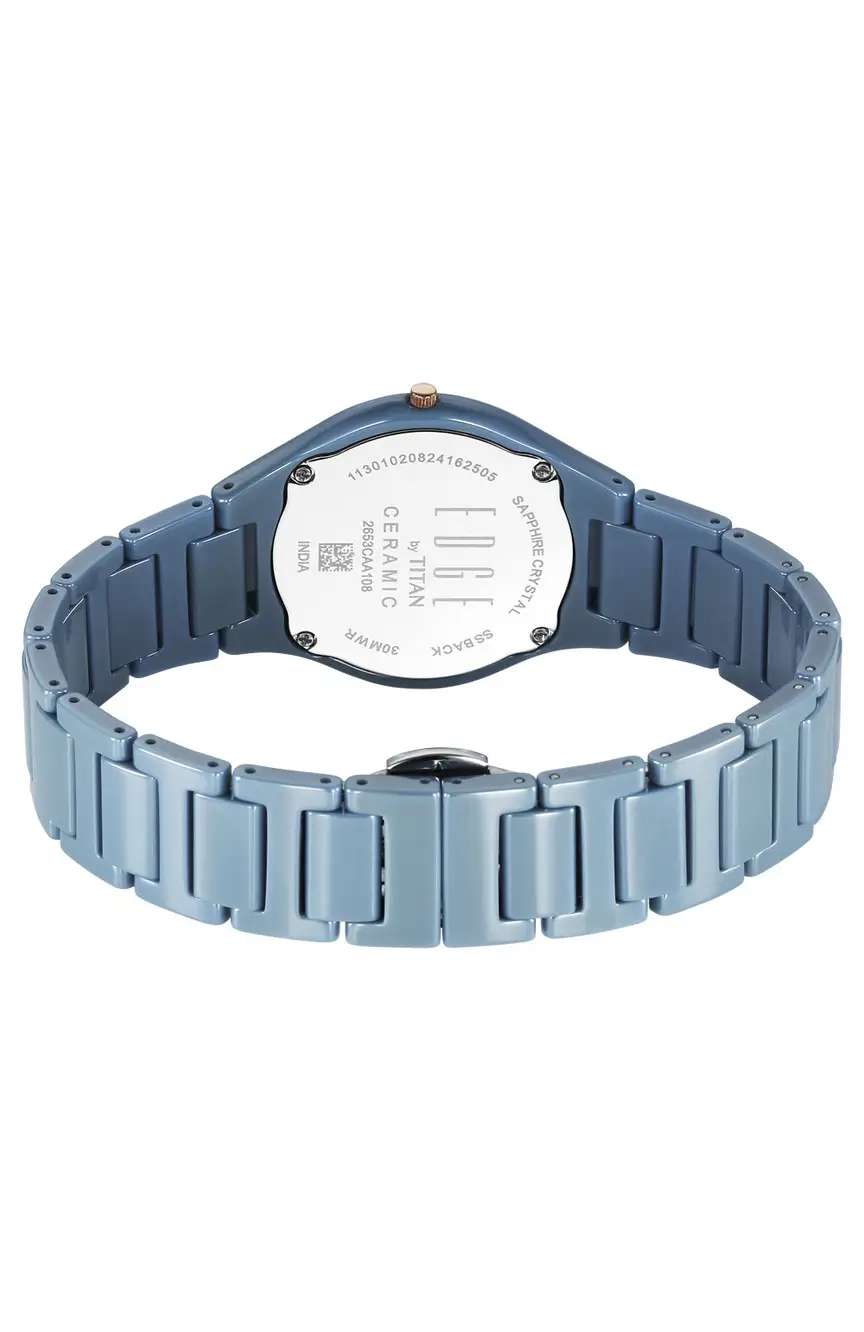 Titan Edge Ceramic Quartz Analog Blue Dial Ceramic Strap Watch For Women