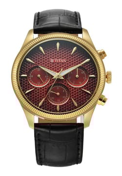 Titan Regalia Opulent Quartz Analog with Day and Date Red Dial Black Leather Strap Watch for Men