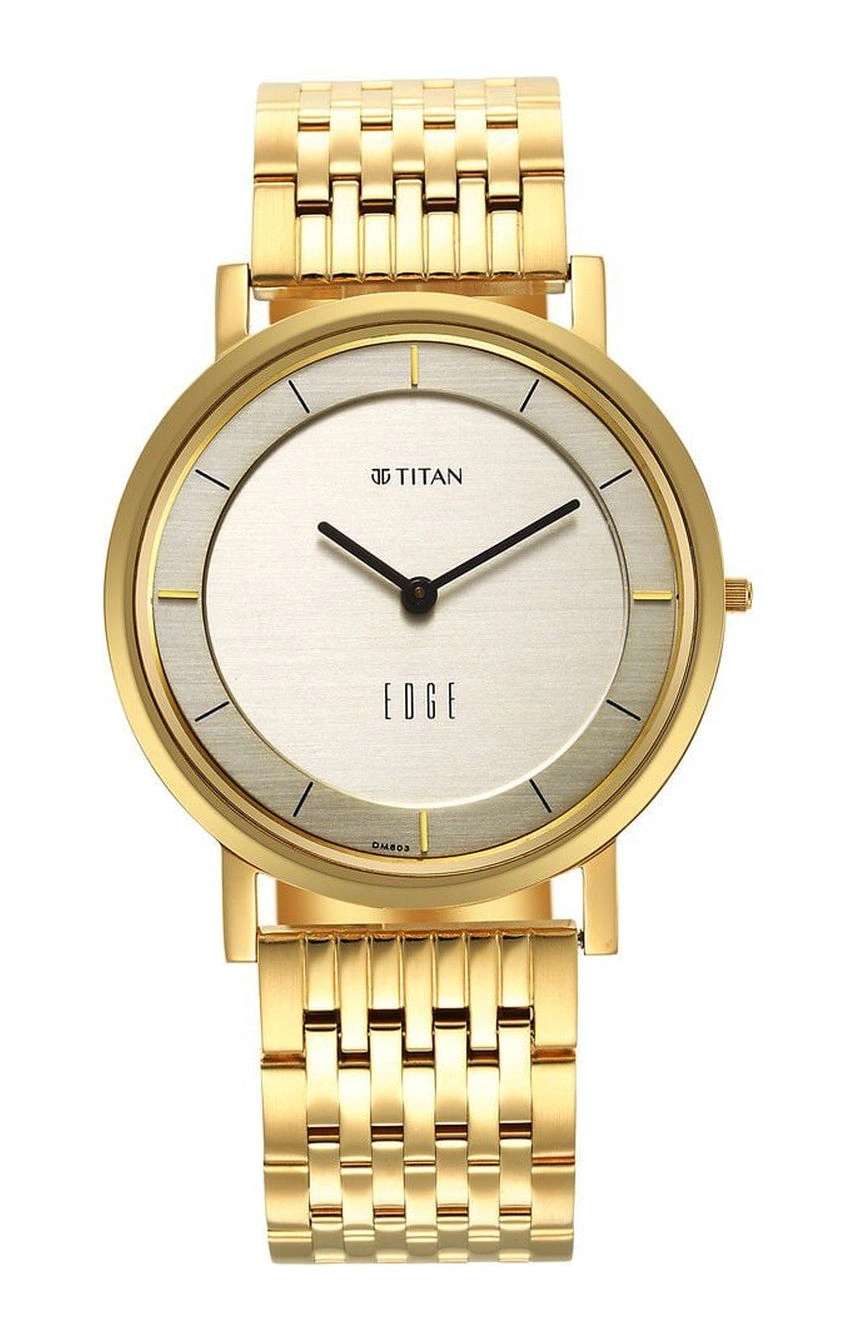 Titan Edge Metal Yellow Dial Stainless Steel Strap Watch Men