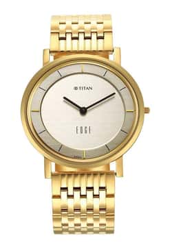 Titan Edge Metal Yellow Dial Stainless Steel Strap Watch Men