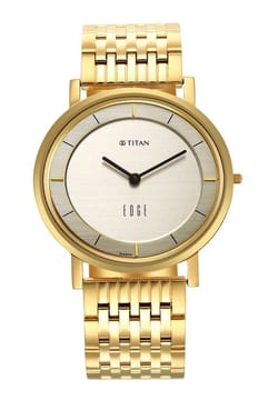 Titan Edge Metal Yellow Dial Stainless Steel Strap Watch Men