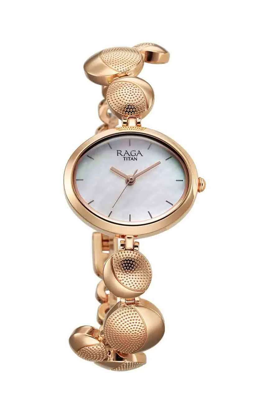 Titan Raga Power Pearls Quartz Analog Mother Of Pearl Dial Metal Strap Watch for Women