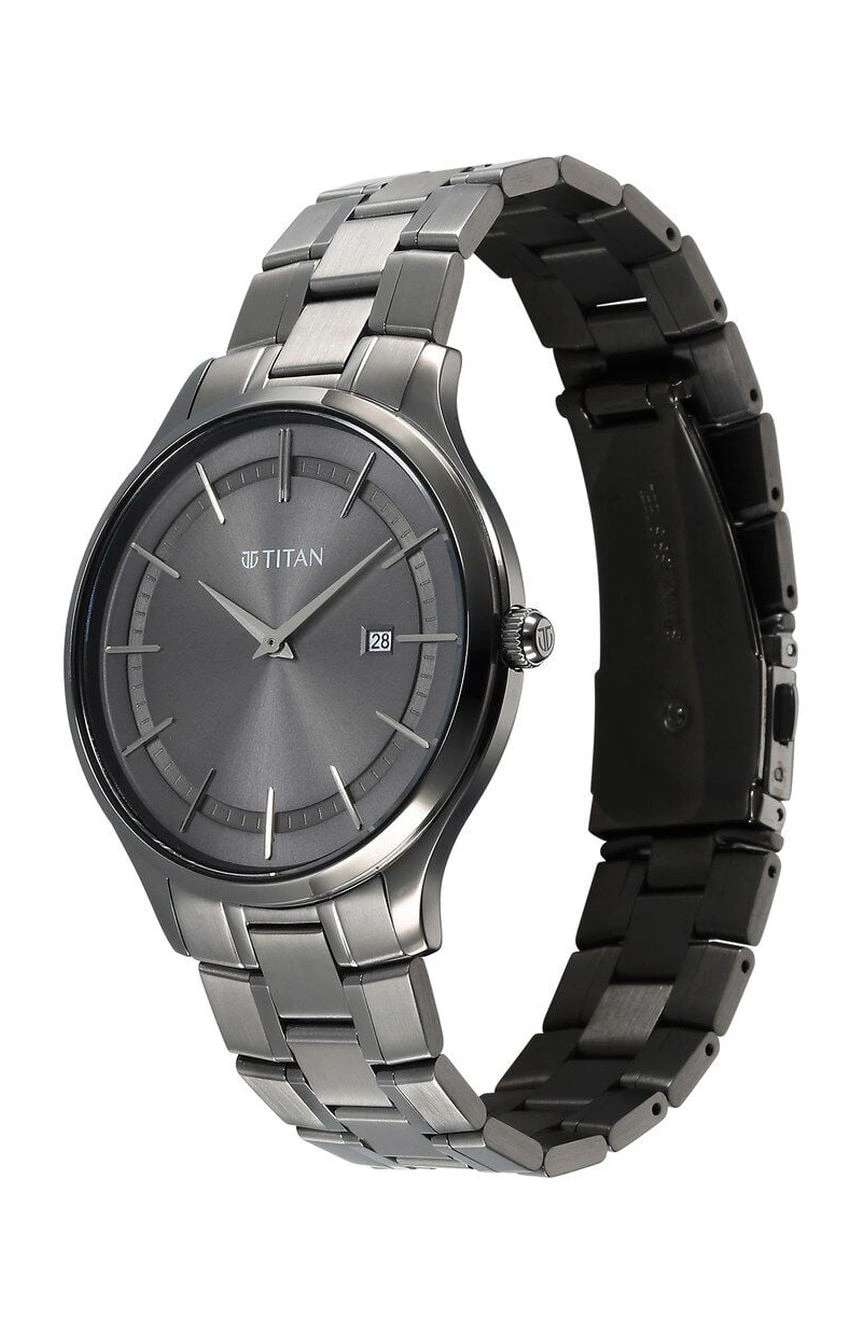 Titan Clasique Slim Quartz Analog with Date Grey Dial With Grey Color Stainless Steel Strap Watch For Men