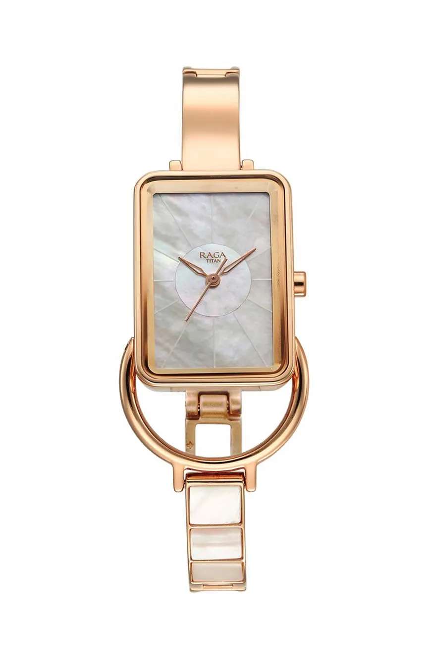 Titan Raga Power Pearls Quartz Analog Mother Of Pearl Dial Metal Strap Watch for Women