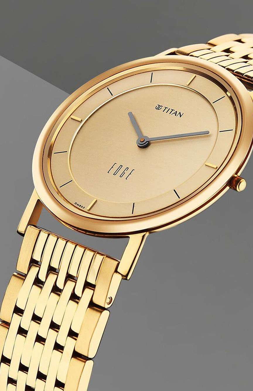 Titan Edge Metal Yellow Dial Stainless Steel Strap Watch Men