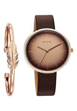Titan Stackables Quartz Analog Brown Dial Leather Strap Watch For Women