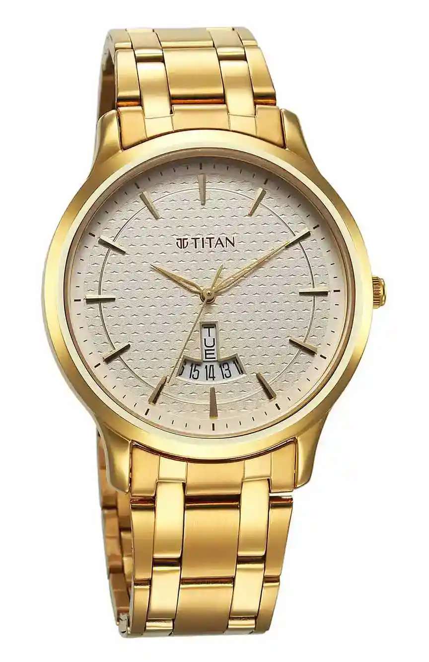 تيتان ساعة تيتان كاريشما كوارتز بميناء بلون الشامبانيا وسوار ستانلس إستيل للرجال