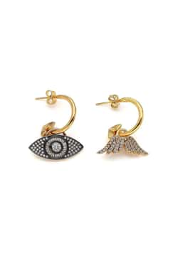 Mon Reve Wings Eye And Angel Wing Charm Pinned Earrings