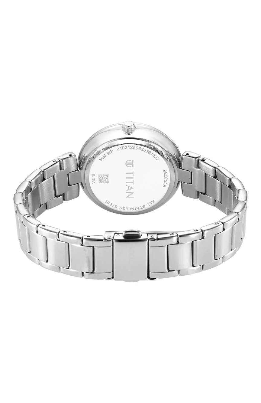 Titan Purple Style Up Quartz Analog Mother Of Pearl Dial Stainless Steel Strap Watch for Women