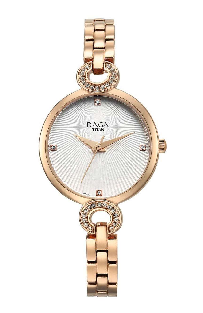 Titan Raga Showstopper Quartz Analog White Dial Metal Strap Watch for Women