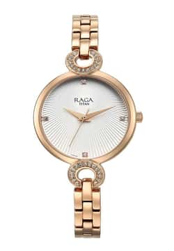 Titan Raga Showstopper Quartz Analog White Dial Metal Strap Watch for Women