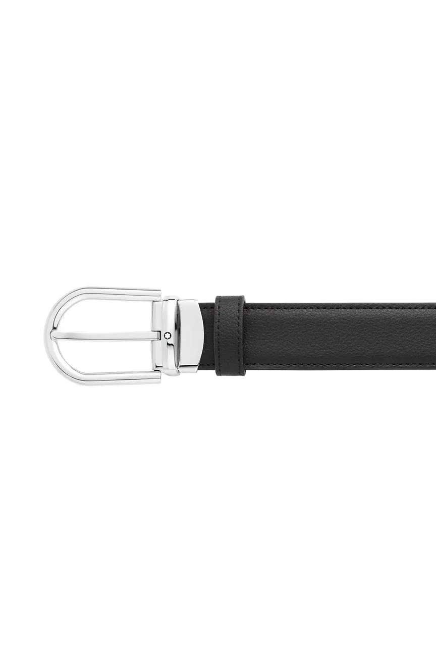 Montblanc Horseshoe Buckle Black and Blue 30 MM Reversible Leather Belt