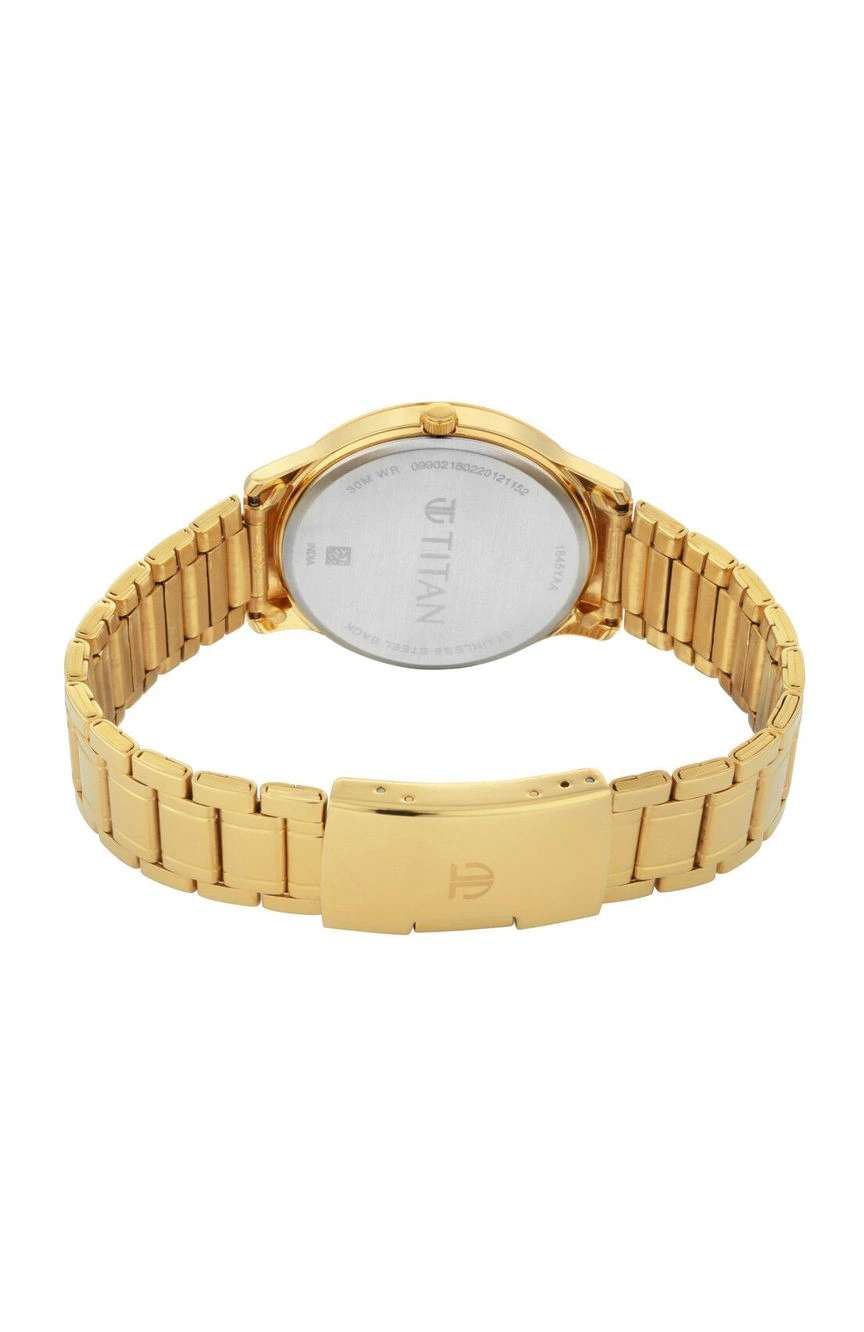 Titan Quartz Analog with Day and Date Yellow Dial Metal Strap Watch for Men