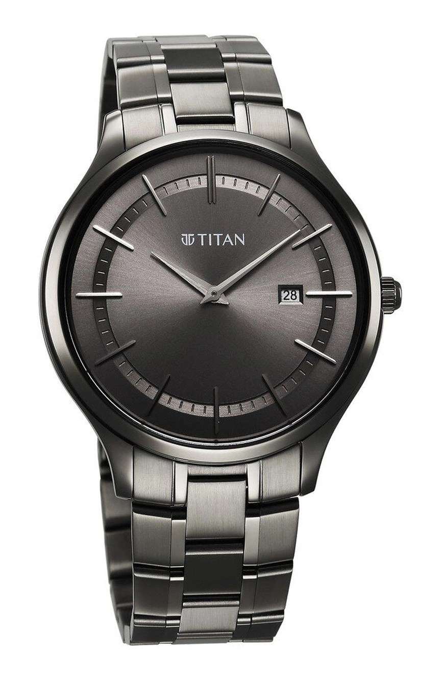 Titan Clasique Slim Quartz Analog with Date Grey Dial With Grey Color Stainless Steel Strap Watch For Men