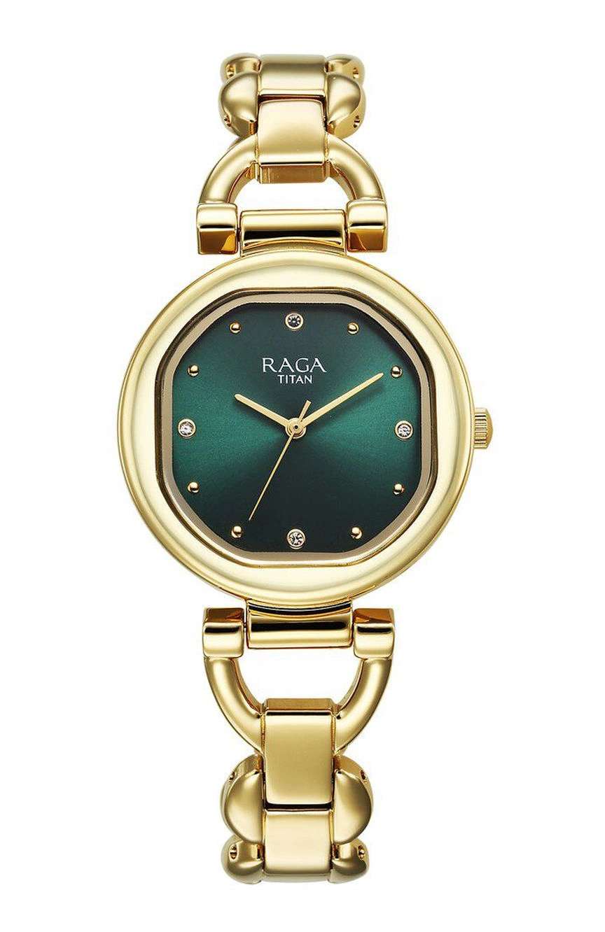 Titan Raga Showstopper Quartz Analog Green Dial Metal Strap Watch For Women