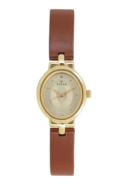 Titan Quartz Analog Champagne Dial Leather Strap Watch for Women