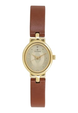 Titan Quartz Analog Champagne Dial Leather Strap Watch for Women