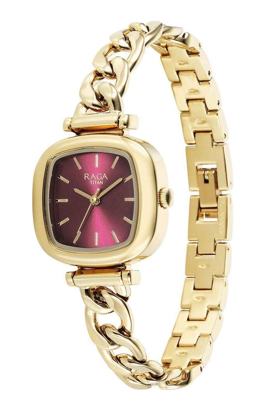 Titan Raga Showstopper Quartz Analog Maroon Dial Metal Strap Watch For Women
