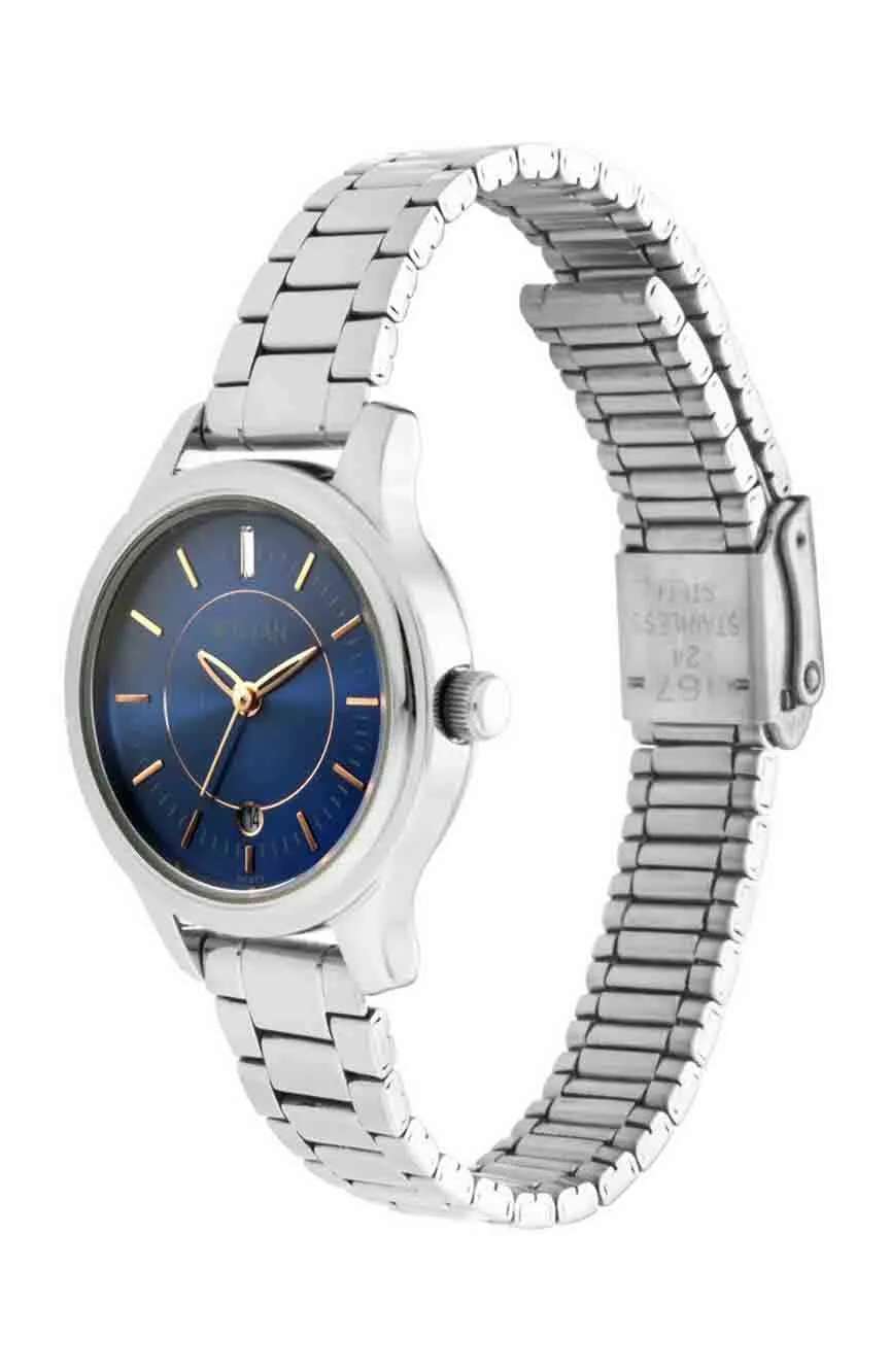Titan Quartz Analog with Date Blue Dial Metal Strap Watch for Women