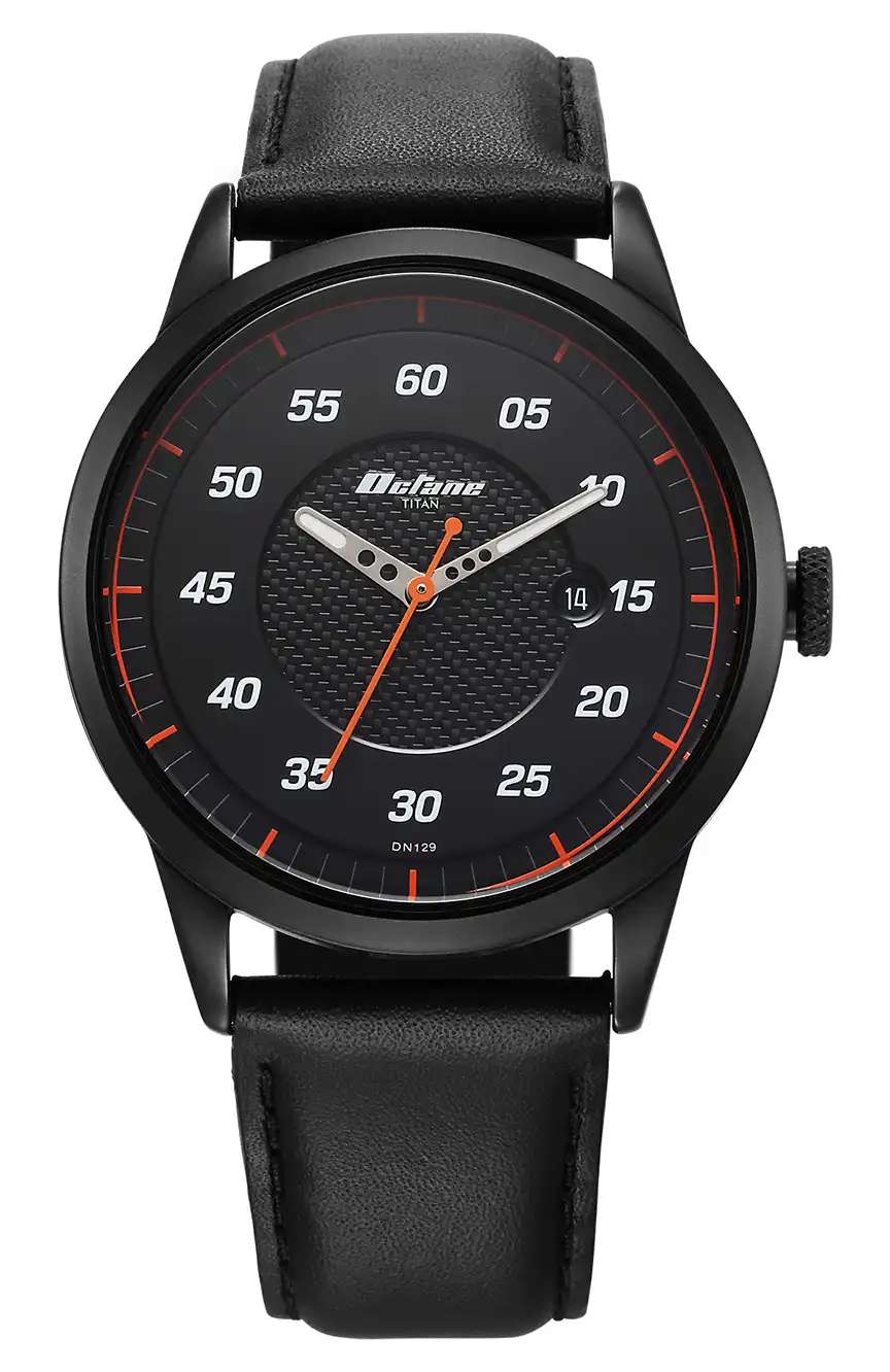 Titan Octane Quartz Analog with Date Black Dial With Black Leather Strap Watch For Men
