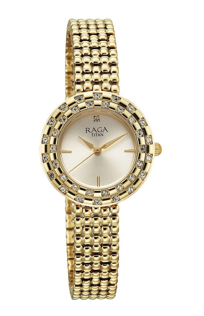 Titan Raga Showstopper Quartz Analog Champagne Dial Metal Strap Watch For Women