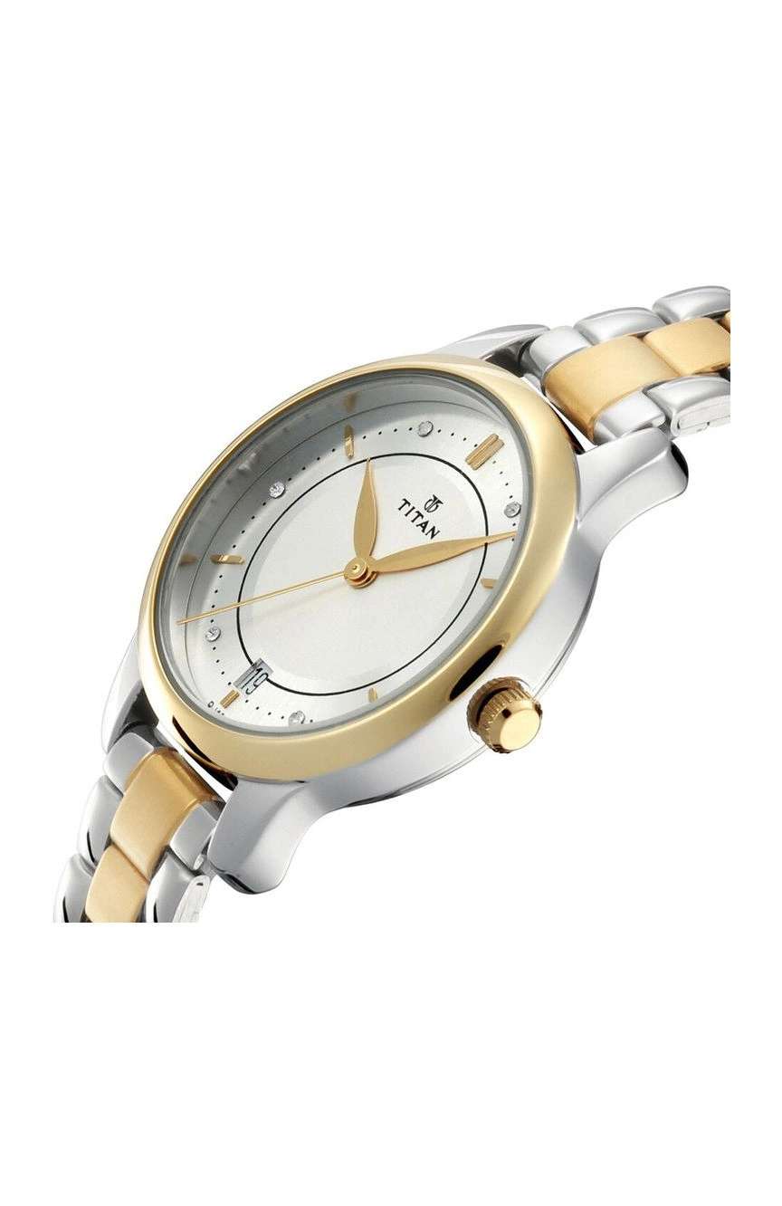 Titan Bandhan Quartz Analog with Date Silver Round Dial Two Toned Stainless Steel Strap Watch For Couple