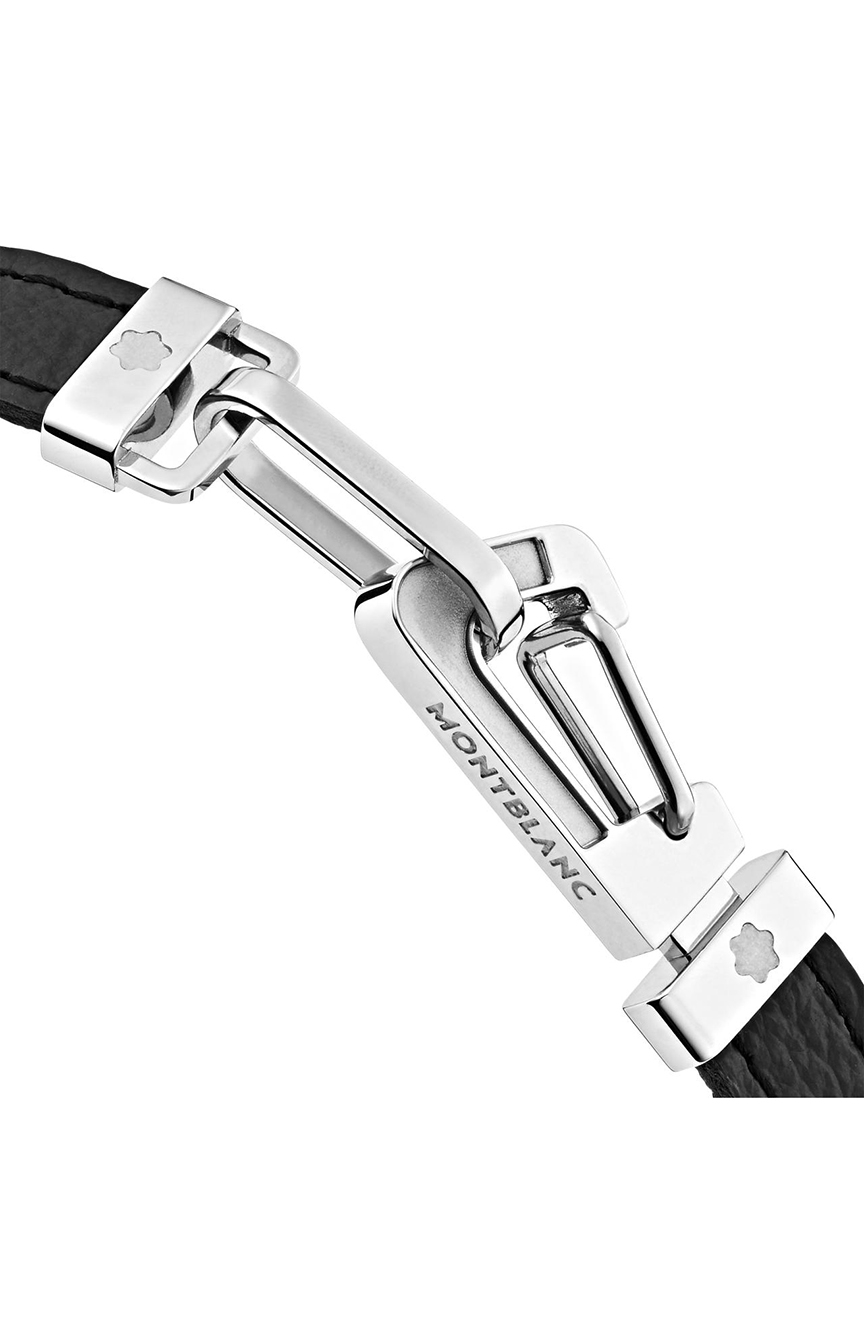 Montblanc Wrap Me Bracelet in Black Leather with Carabiner Closure in Stainless Steel