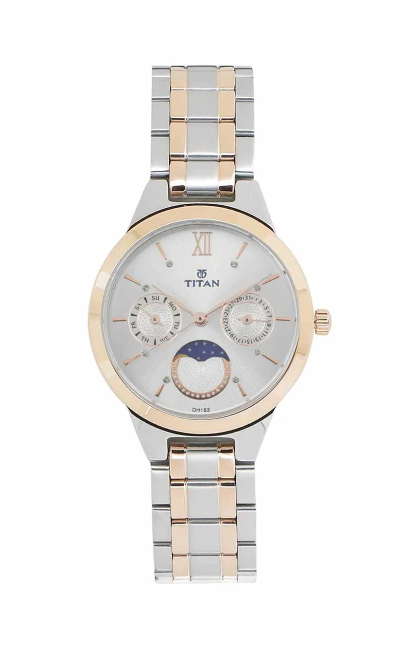 

Titan | Titan Women's Elegance Moon phase Two-Tone White Dial Watch