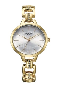 Titan ساعة تيتان راجا شوستوبر كوارتز بميناء فضي وسوار معدني للنساء