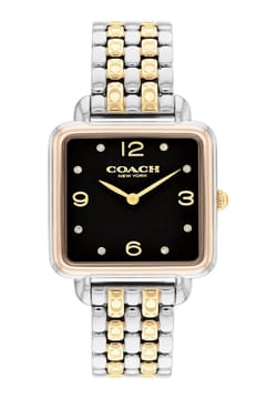 Coach ساعة كوتش كاس بميناء مربع مقاس 28 مم وسوار ستانلس إستيل للنساء
