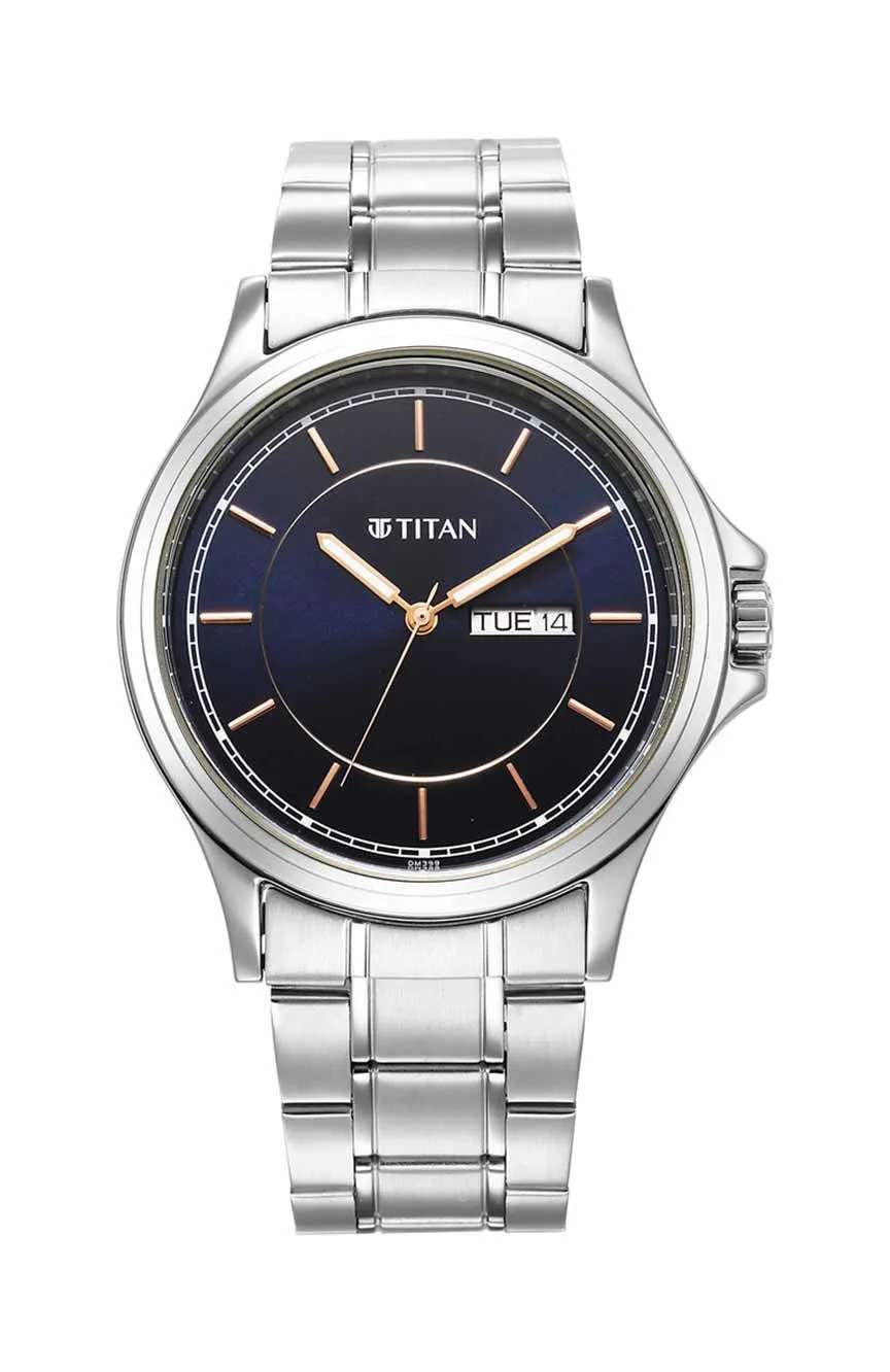 Titan Quartz Analog Blue Dial Metal Strap Watch for Men