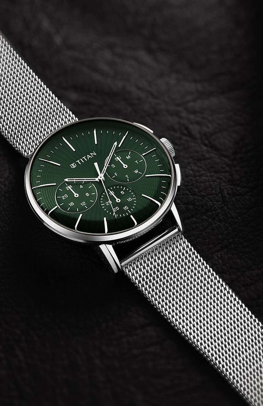 Titan Light leathers Multifunction Anthracite Dial Stainless Steel Strap Watch For Men