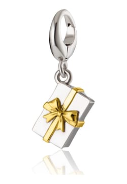 Lily Charmed Silver Christmas Present With Gold Bow Charm