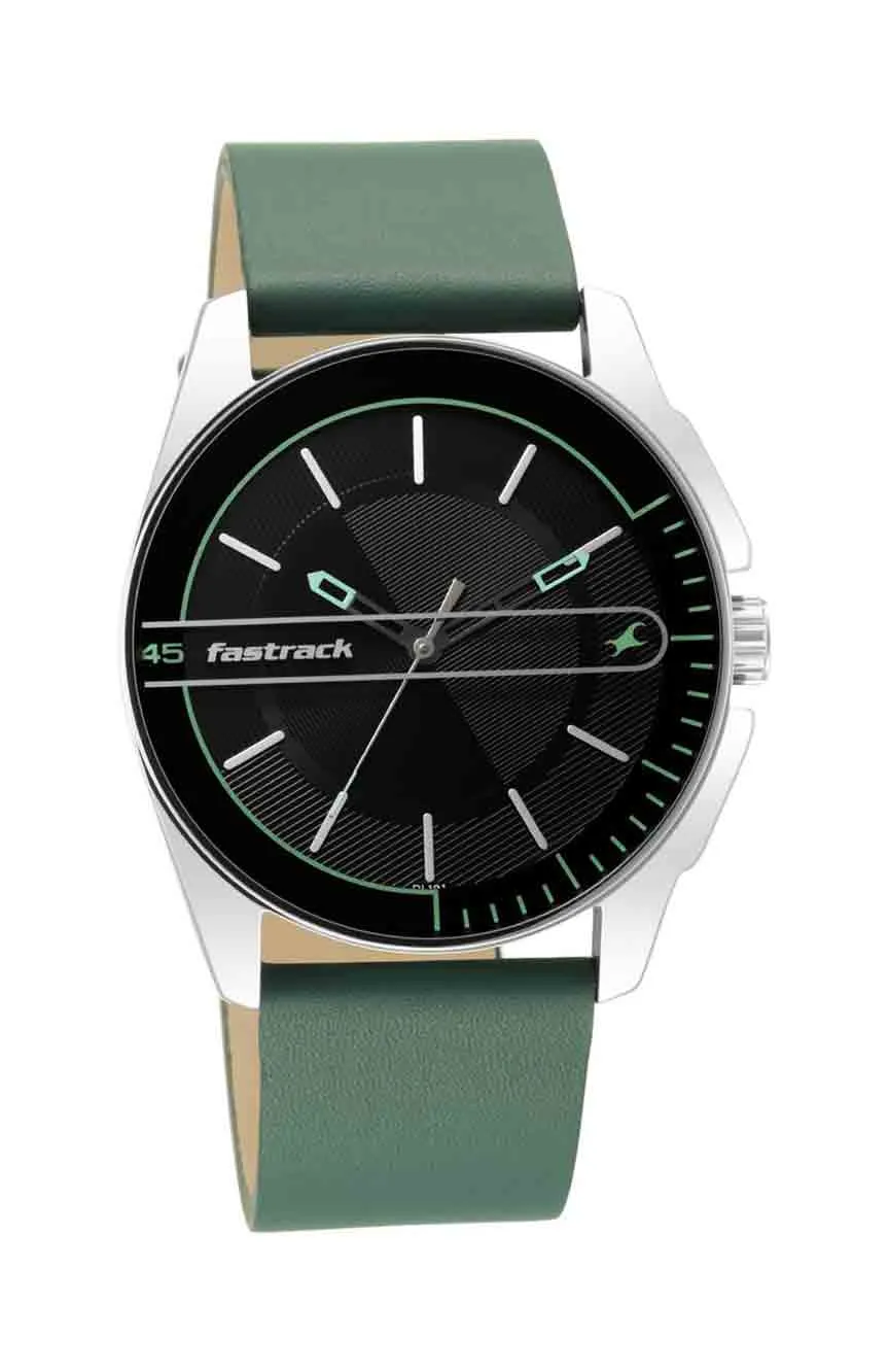 

Titan | Fastrack Wear Your Look Quartz Analog Black Dial Leather Strap Watch for Guys