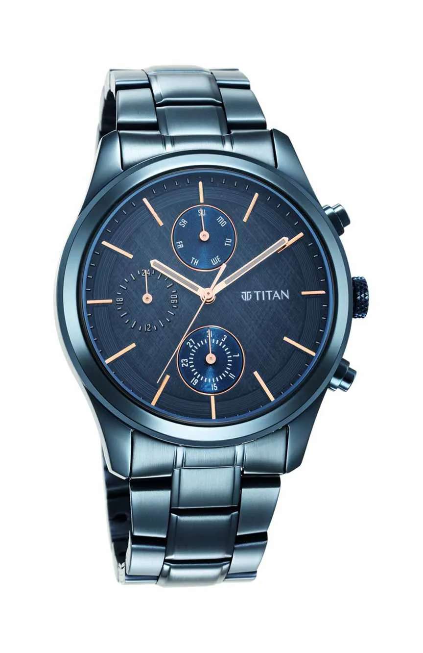 Titan Neo Splash Blue Dial Quartz Multifunction Stainless Steel Strap watch for Men